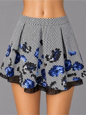 Black Flared Swing Garden Polka Dot Crinoline Skirt sz 0
